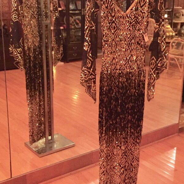 IMG 1050 600x600 - Balady Dress:  Gold Beaded on Black Tulle Tobe