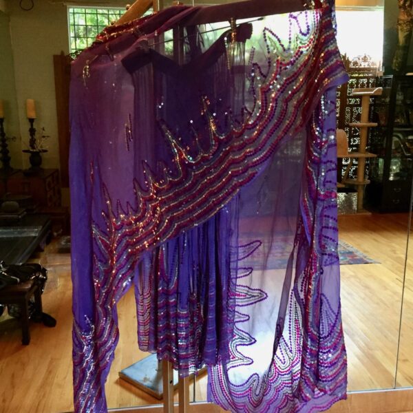 PurpleSlirtSari 2 600x600 - Dance Skirt and Veil: Sequined Lavender dance skirt with Veil Wrap